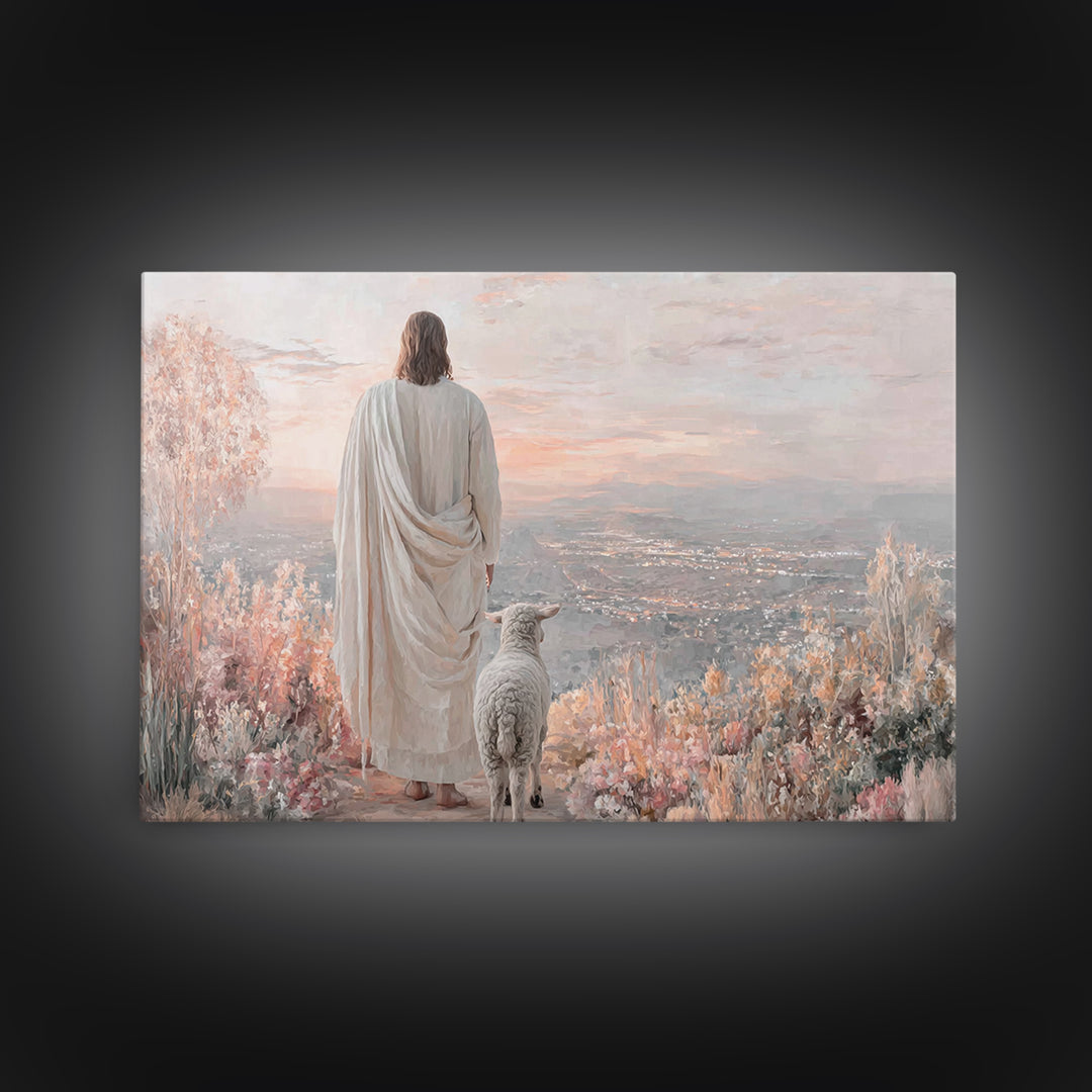 Shepherd Of Dawn – Framed Canvas Print – Large Jesus Painting – Christian Wall Art – Christian Art Gift – Modern Christian Painting