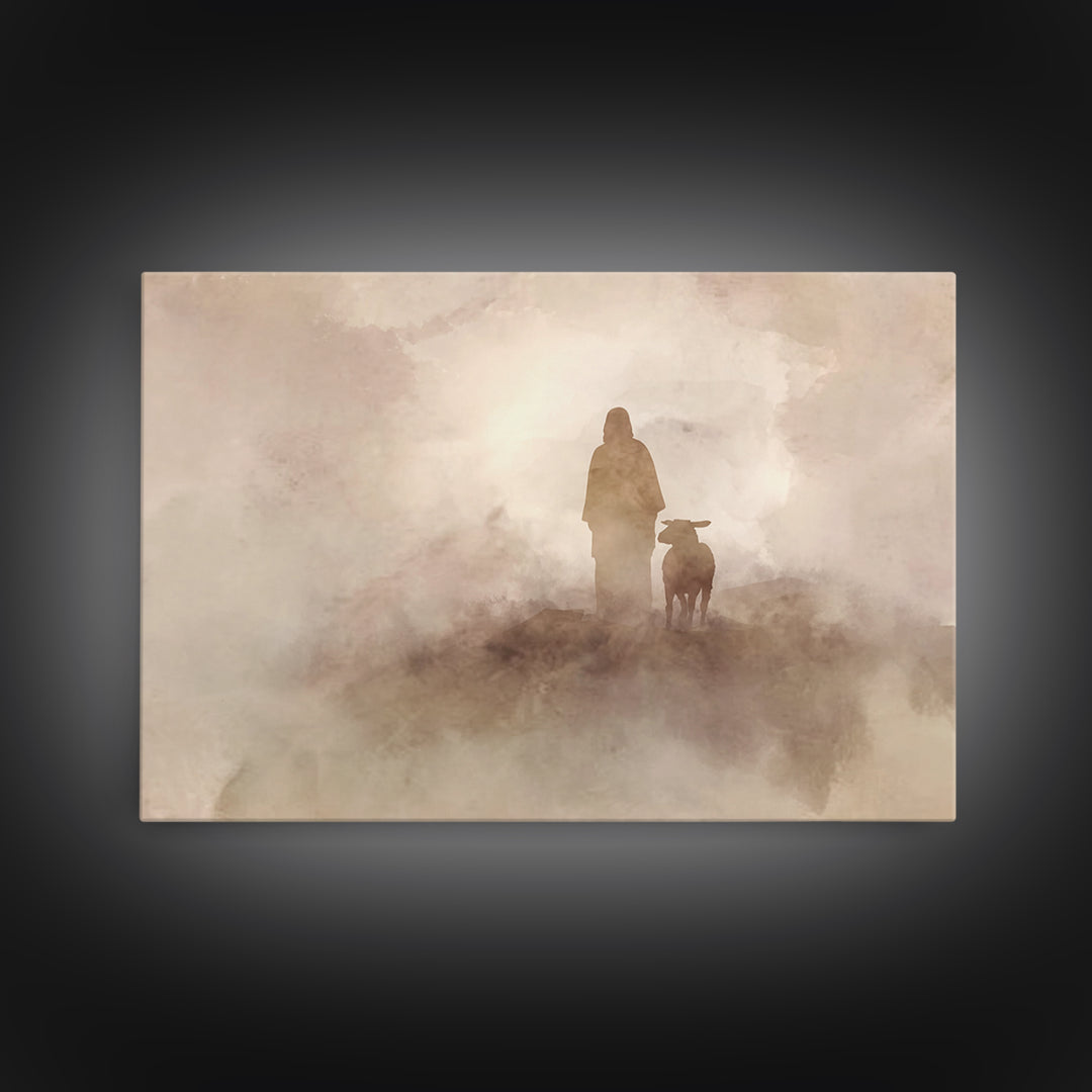 Desert Shepherd Calm – Framed Canvas Print – Jesus Painting – Subtle Christian Art – Christian Decor For Home – Christian Art Prints