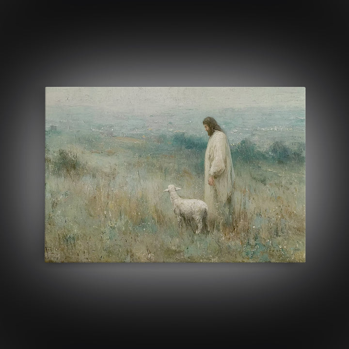 Twilight Shepherd Peace – Framed Canvas Print – Christian Decorations – Large Christian Painting – Subtle Christian Paintings – Christian A