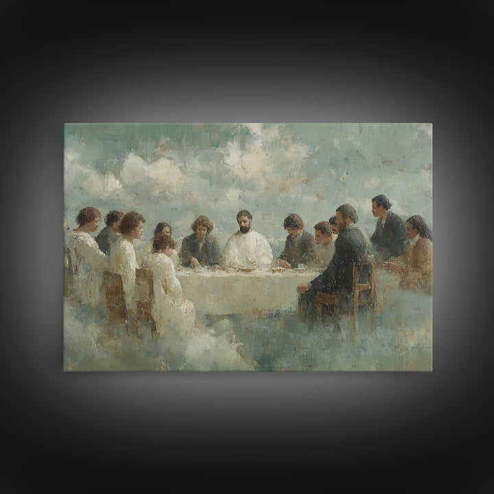 Heavenly Table Gathering – Framed Canvas Print – Christian Art Canvas – Modern Christian Painting – Jesus Wall Art – Christian Decorations