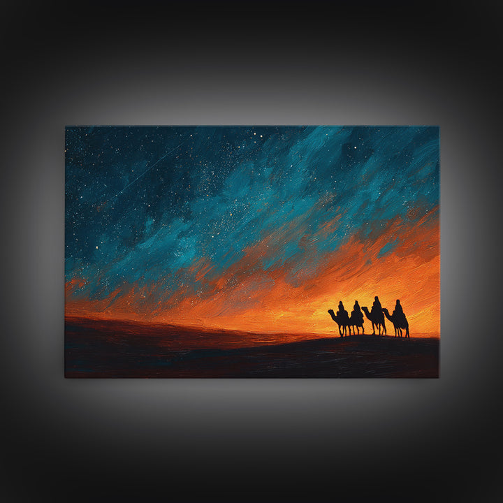 Desert Pilgrims – Framed Canvas Print – Christian Christmas Art – Christian Art Canvas – Christian Art – Christmas Wall Art – Moody Christm