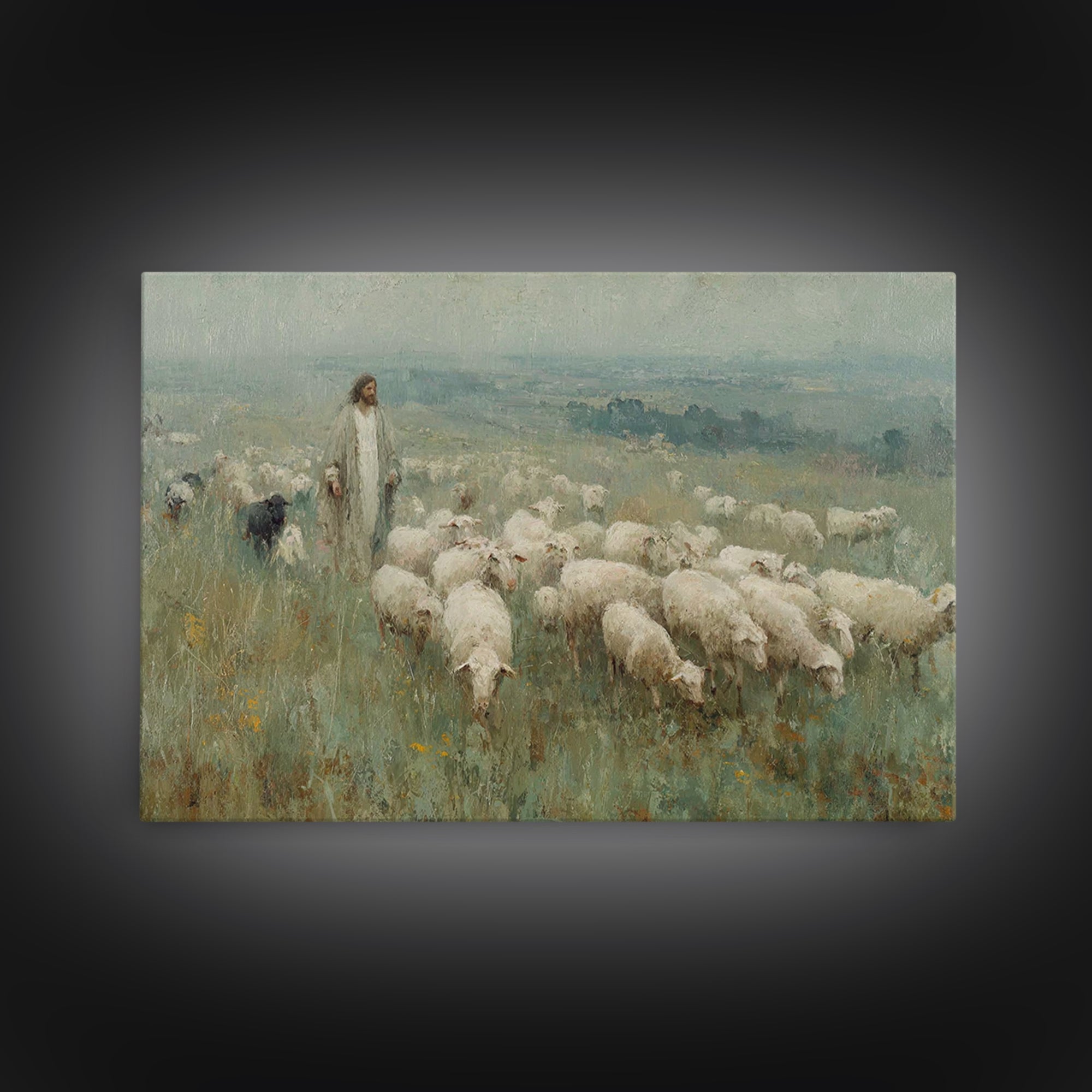 Pasture Of Mercy – Framed Canvas Print – Jesus Painting – Christian Wall Art – Christian Art Canvas – Vintage Christian Art – Christian Gif