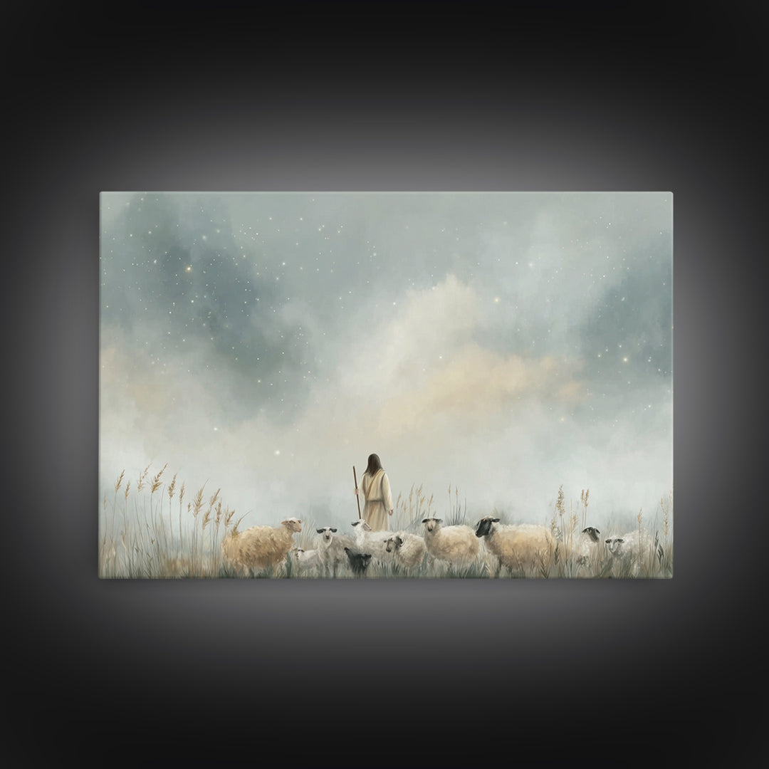 Stars Of The Shepherd, Framed Canvas Print, Jesus Art Print, Christian Wall Art, Christian Art Canvas, Christmas Art, Christian Christmas D