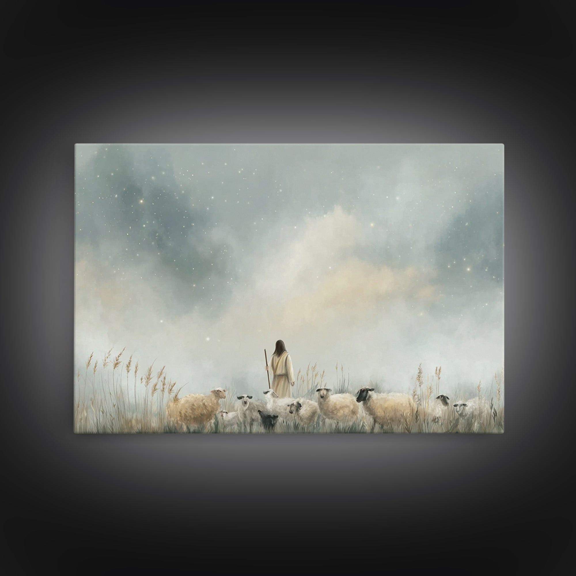 Stars Of The Shepherd, Framed Canvas Print, Jesus Art Print, Christian Wall Art, Christian Art Canvas, Christmas Art, Christian Christmas D