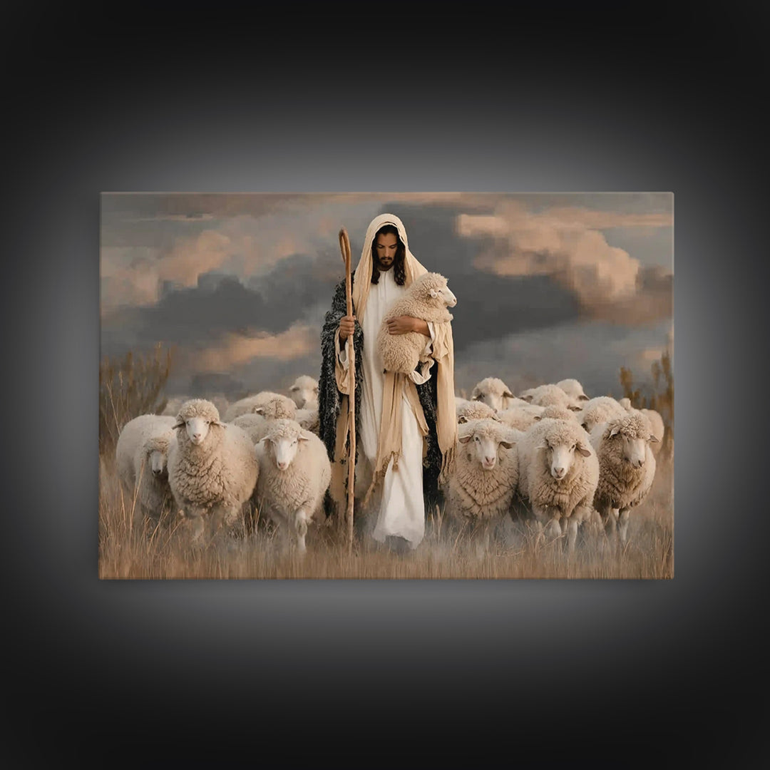 Gentle Shepherd Grace – Framed Canvas Print – Jesus Painting Canvas – Christian Art Canvas – Christian Wall Art – Modern Christian Art – Ch