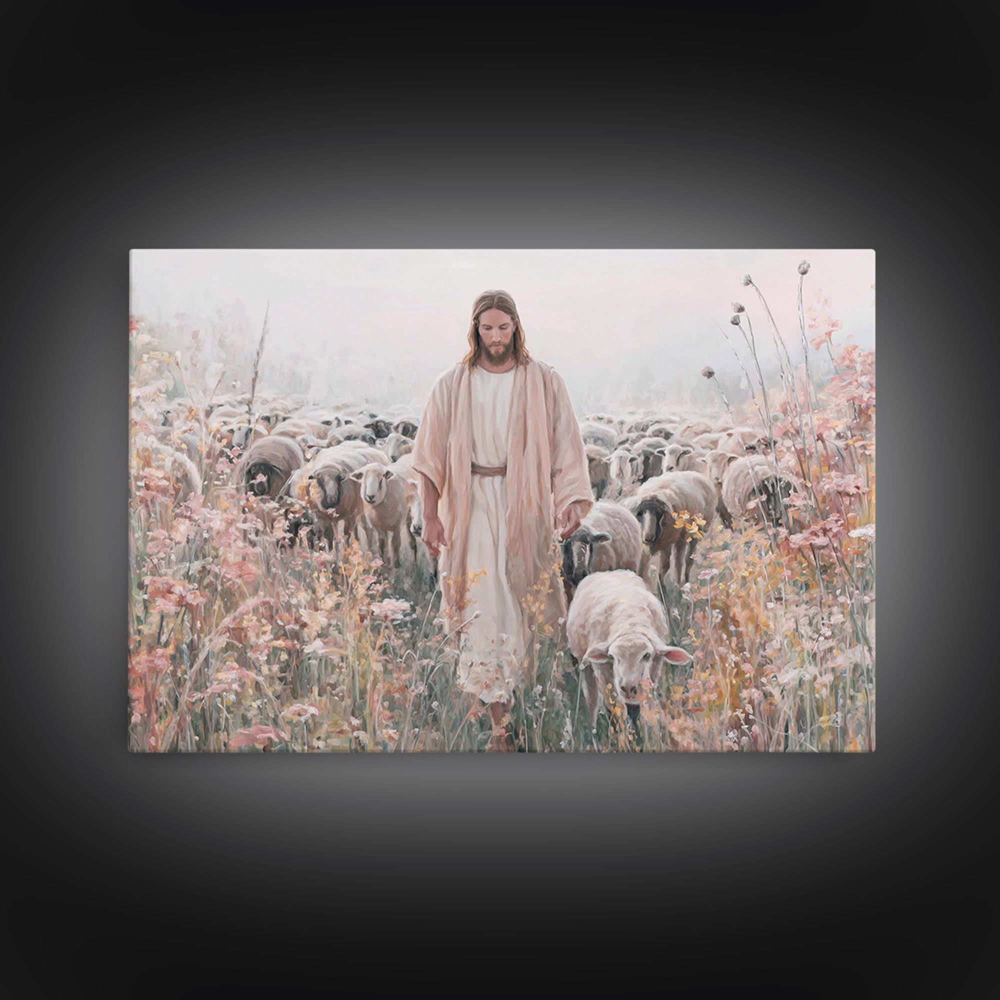 Blossoms Of The Shepherd | Framed Canvas Print | Christian Art Canvas | Jesus Painting | Christian Wall Art | Unique Christian Art | Christ