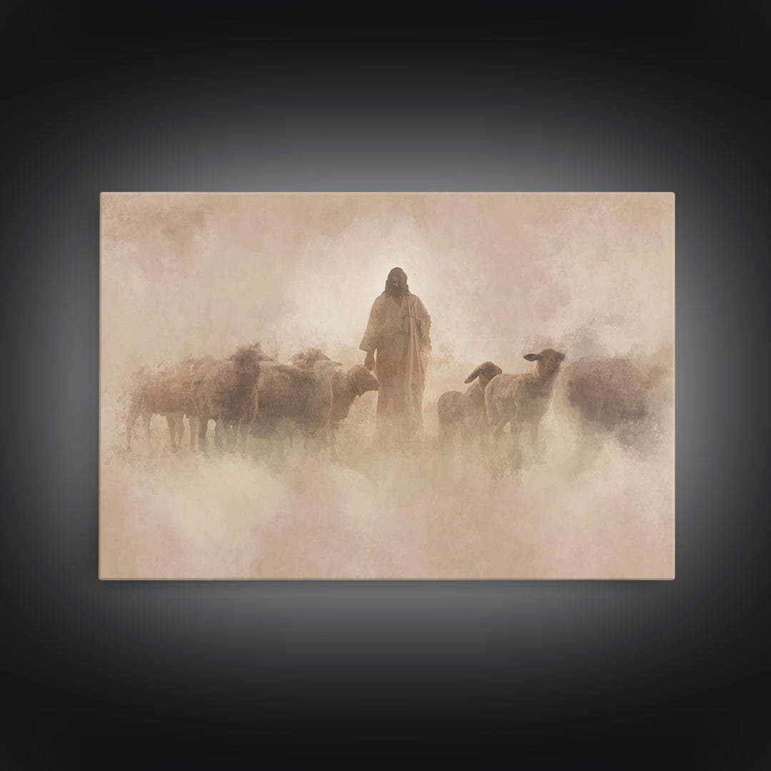 Shepherd In The Haze – Framed Canvas Print – Christian Paintings – Jesus Wall Art – Christian Art Canvas – Christian Decoration – Subtle Ch