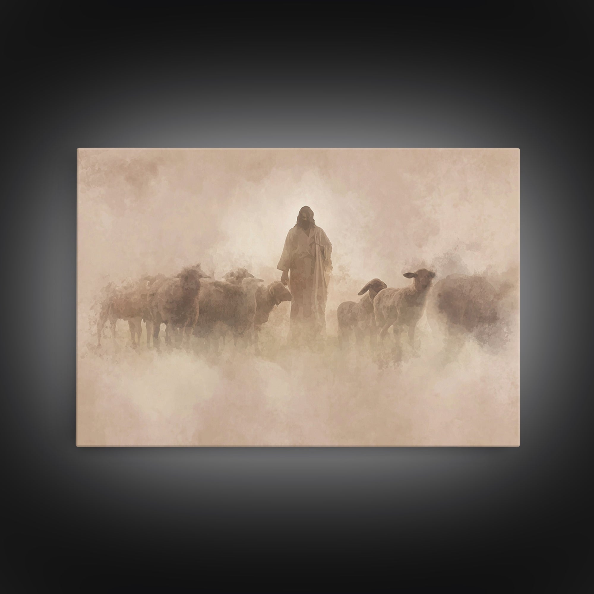 Shepherd In The Haze – Framed Canvas Print – Christian Paintings – Jesus Wall Art – Christian Art Canvas – Christian Decoration – Subtle Ch