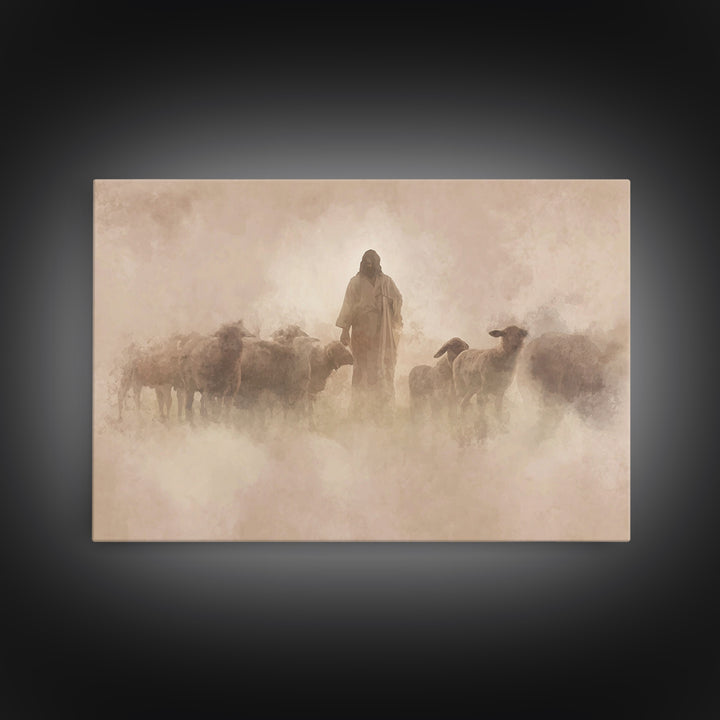 Shepherd In The Haze – Framed Canvas Print – Christian Paintings – Jesus Wall Art – Christian Art Canvas – Christian Decoration – Subtle Ch