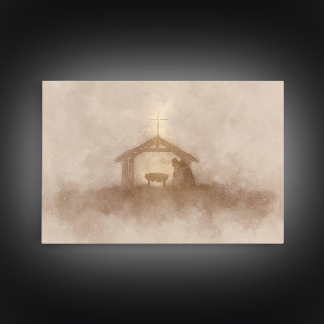 Silent Nativity – Framed Canvas Print – Christian Art Canvas – Christian Wall Art – Christmas Art – Jesus Christmas Art – Christian Gift Id