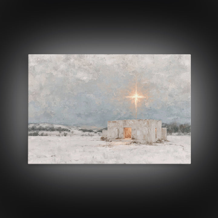 Holy Winter Light | Framed Canvas Print | Christian Christmas Art | Christian Wall Art | Jesus Painting | Christmas Canvas Wall Art | Chris