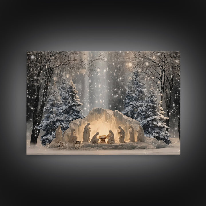 Heaven’s Glow, Framed Canvas Print, Christmas Wall Art, Christian Art Canvas, Christian Christmas Art, Jesus Painting, Christian Gift