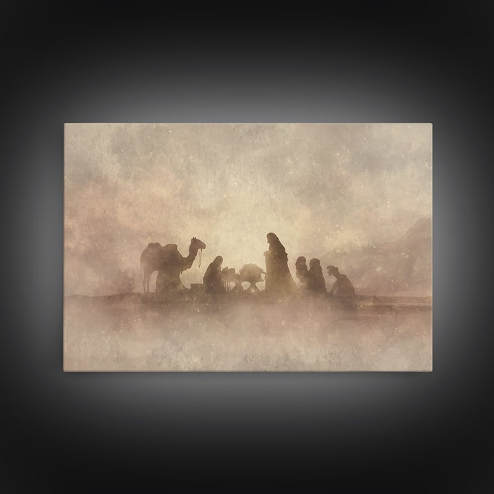 Desert Nativity – Framed Canvas Print – Christian Art Canvas – Christian Christmas Art – Christmas Wall Art – Jesus Painting – Christian De