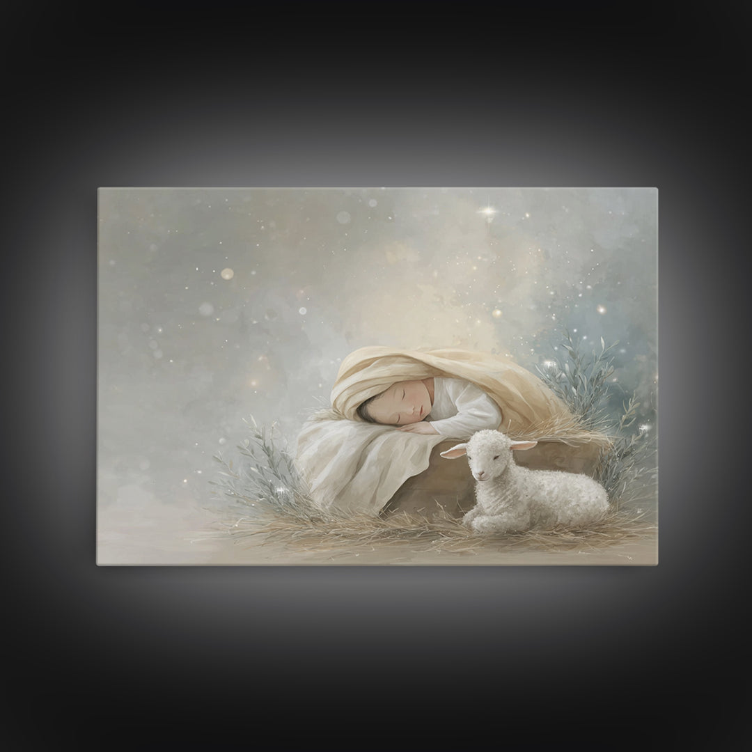 Heavenly Manger – Framed Canvas Print – Christian Wall Art – Christian Art Canvas – Jesus Painting – Christmas Wall Art – Christian Art