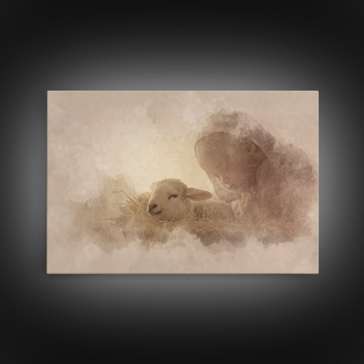 Divine Innocence – Framed Canvas Print – Christian Wall Art – Jesus Painting – Christian Art – Christmas Wall Art – Christian Art Canvas