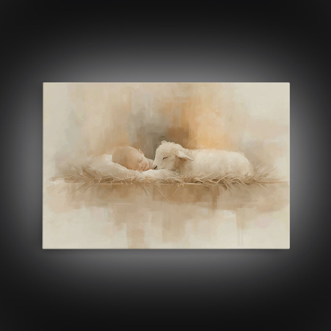 Manger Serenity – Framed Canvas Print – Christian Wall Art – Christian Art – Jesus Painting – Christian Art Canvas – Christmas Wall Art