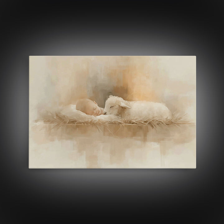 Manger Serenity – Framed Canvas Print – Christian Wall Art – Christian Art – Jesus Painting – Christian Art Canvas – Christmas Wall Art