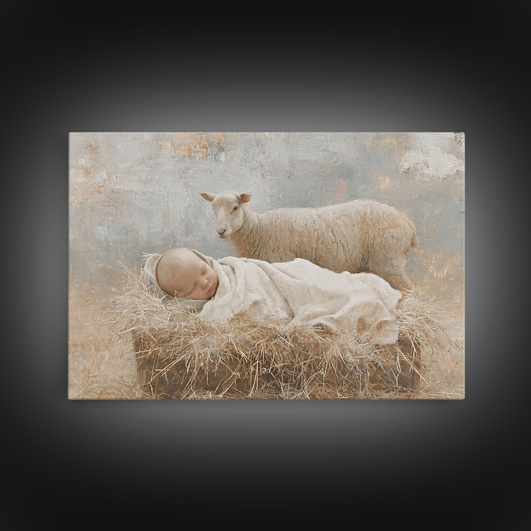 Lamb of Light – Framed Canvas Print – Christian Art – Christmas Wall Art – Christian Art Canvas – Christian Wall Art – Jesus Painting