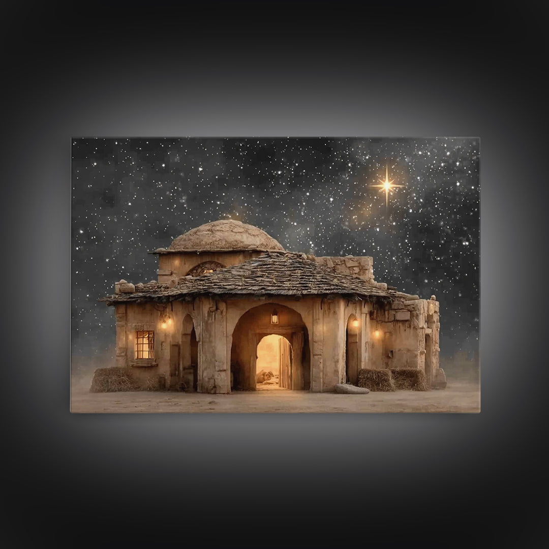 Bethlehem Night – Framed Canvas Print – Christian Art Canvas – Christmas Wall Art – Christian Christmas Art – Modern Christian Art