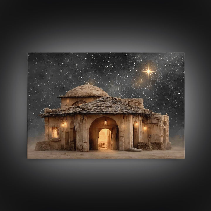 Bethlehem Night – Framed Canvas Print – Christian Art Canvas – Christmas Wall Art – Christian Christmas Art – Modern Christian Art