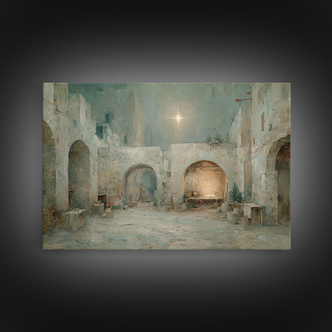 Holy Manger Light – Framed Canvas Print – Christian Art Canvas – Christian Wall Art – Christmas Art – Christian Christmas Art