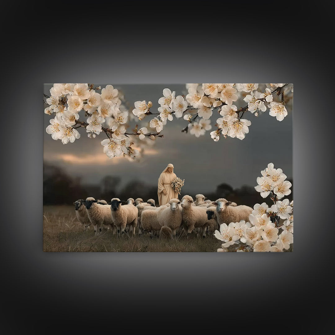 Shepherd’s Blossom Peace | Framed Canvas Print | Christian Wall Art | Jesus Art Print | Christian Art Canvas | Modern Christian Painting |
