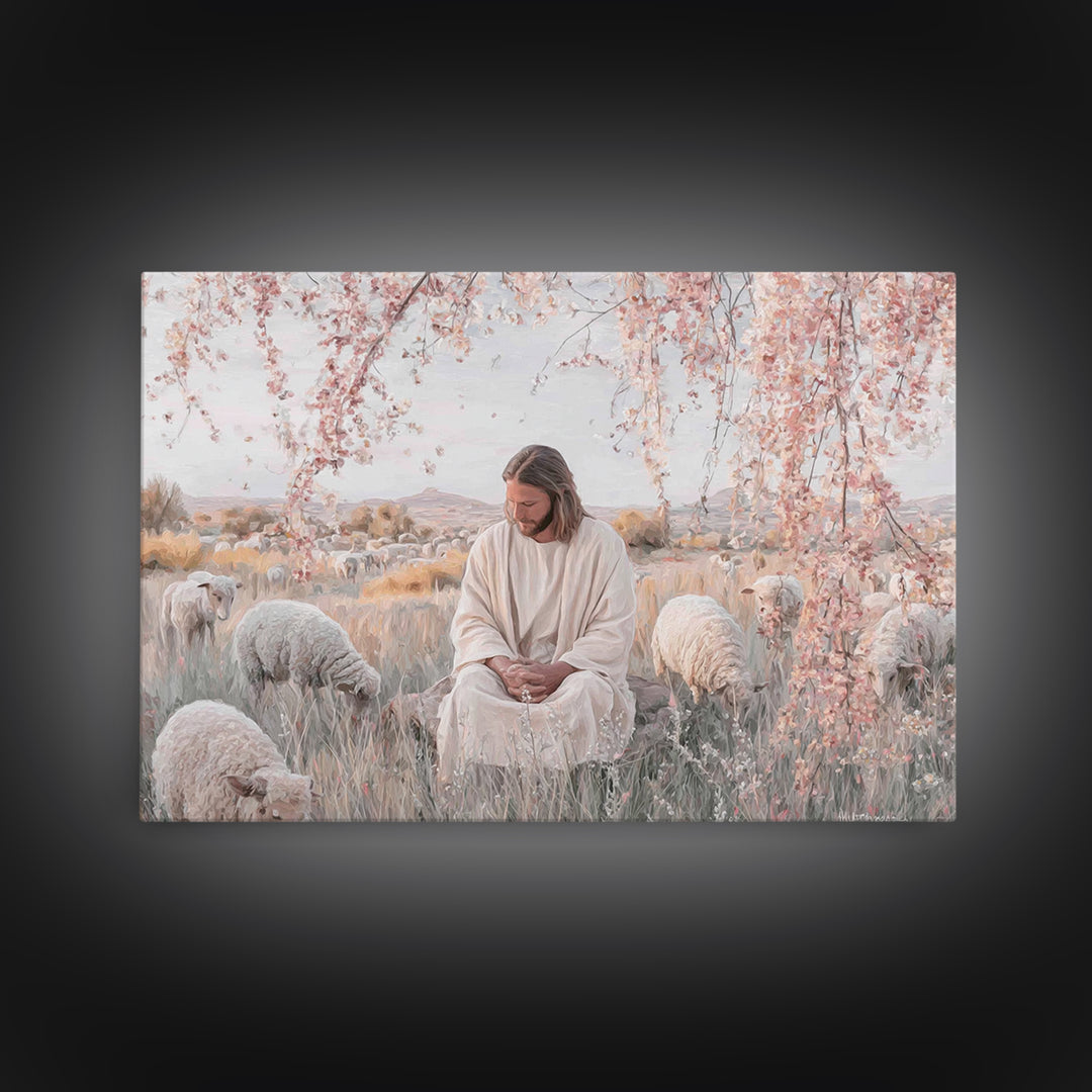 Field Of Gentle Grace, Framed Canvas Print, Christian Wall Art, Jesus Painting, Christian Art Canvas, Subtle Christian Paintings, Christian