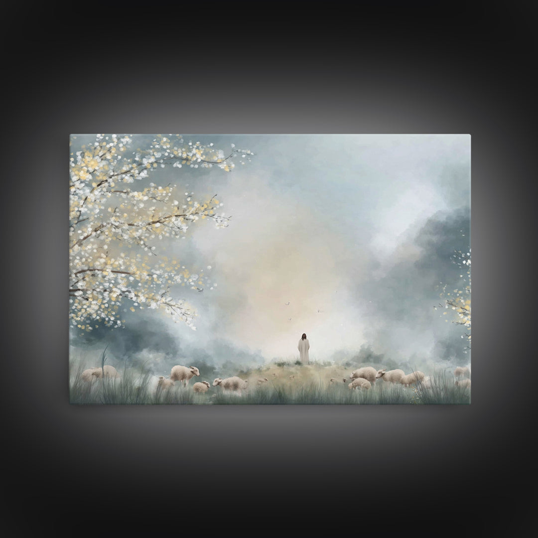Pasture Of Light – Framed Canvas Print – Christian Wall Art – Christian Art Print – Jesus Painting – Modern Christian Art – Christian Decor