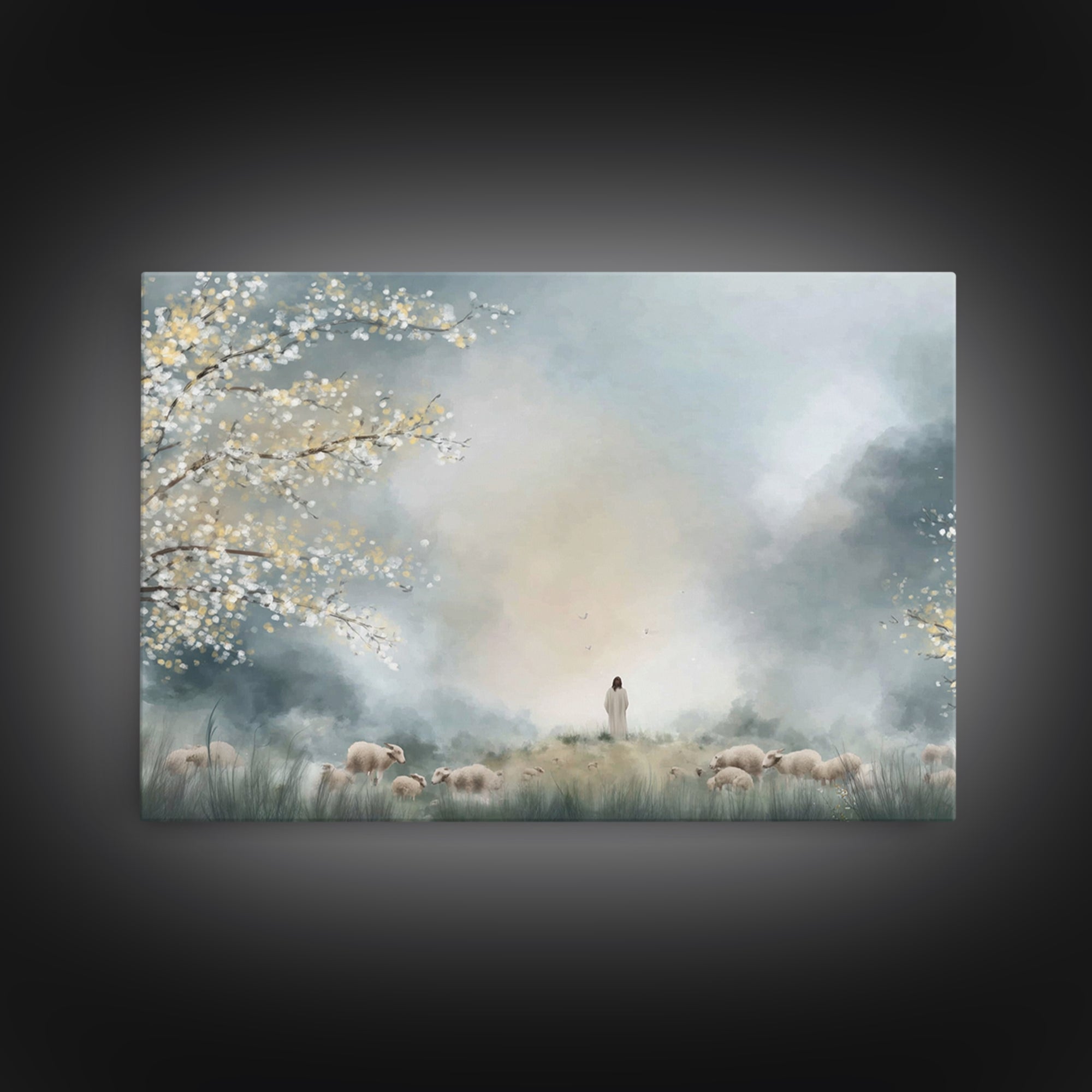 Pasture Of Light – Framed Canvas Print – Christian Wall Art – Christian Art Print – Jesus Painting – Modern Christian Art – Christian Decor