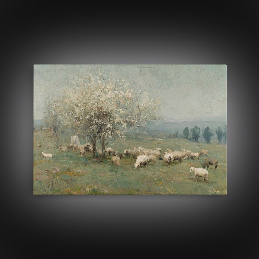 Springtime Shepherd Joy | Framed Canvas Print | Christian Art Canvas | Christian Wall Art | Vintage Christian Art | Christian Gift Ideas |