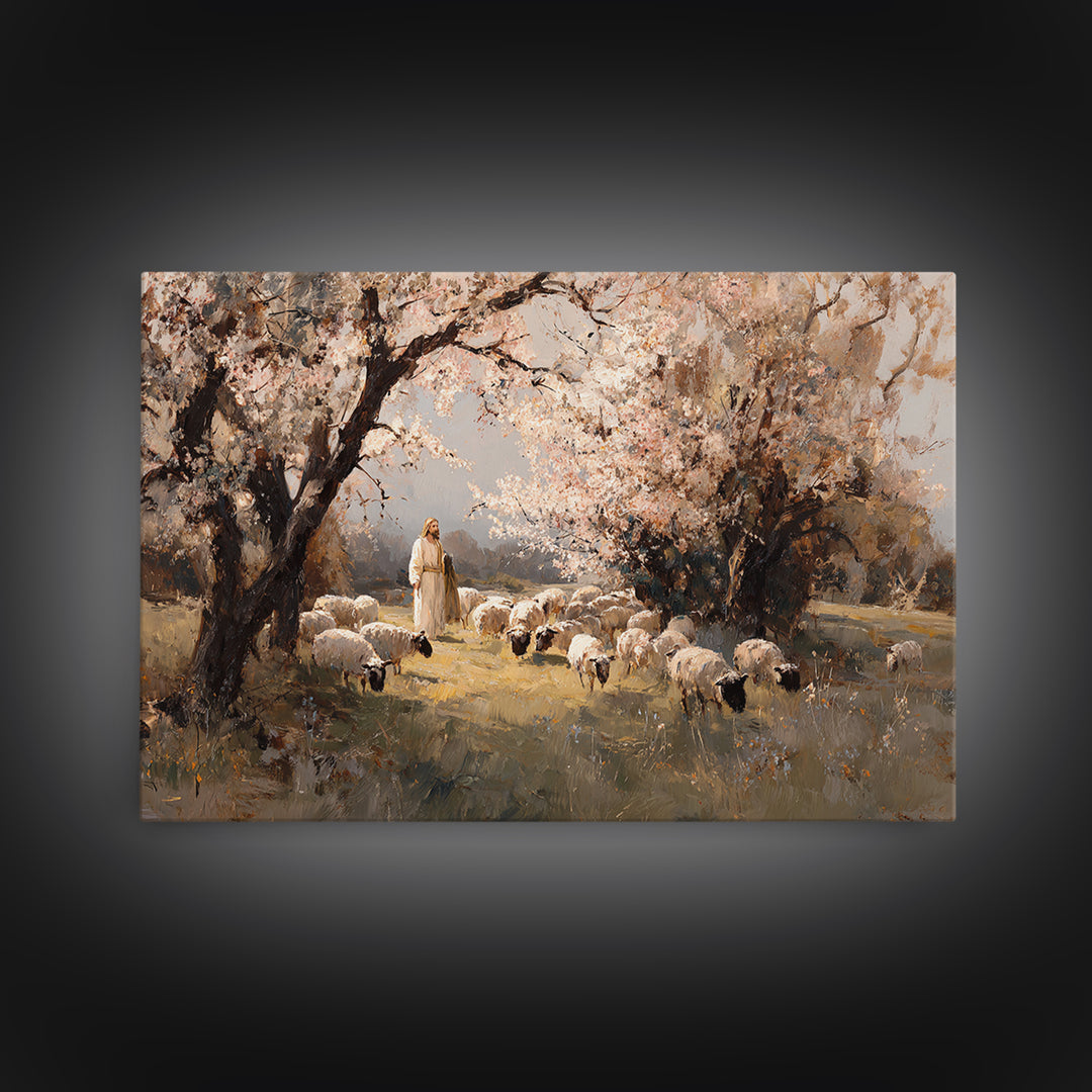 Blossom Shepherd Stillness, Framed Canvas Print, Christian Art Print, Christian Wall Art, Modern Christian Painting, Christian Art Canvas,