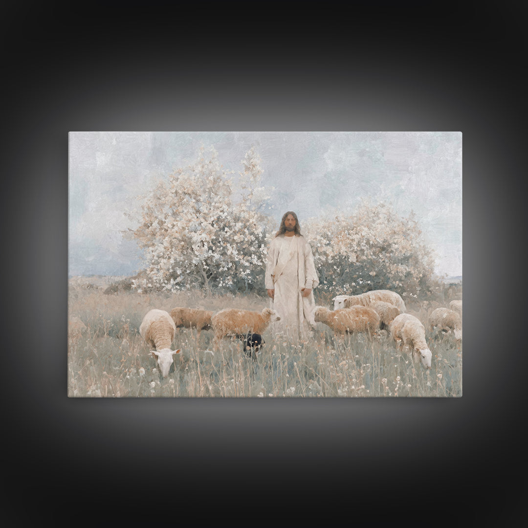 Blooming Shepherd Peace | Framed Canvas Print | Christian Wall Art | Christian Art Canvas | Minimalist Christian Art | Christian Painting |