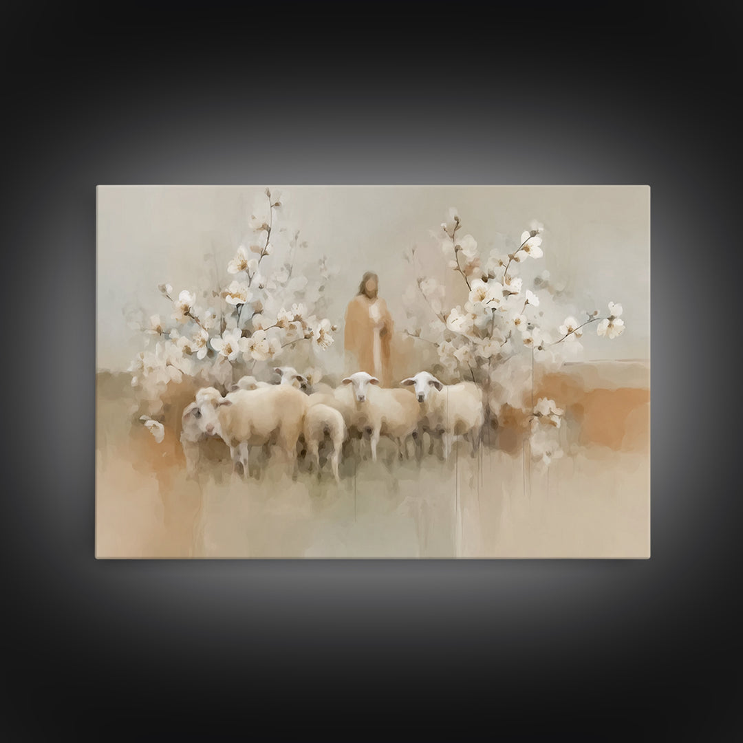 Flock Of Morning Grace, Framed Canvas Print, Christian Art Canvas, Christian Wall Art, Subtle Christian Art, Jesus Painting, Christian Gift