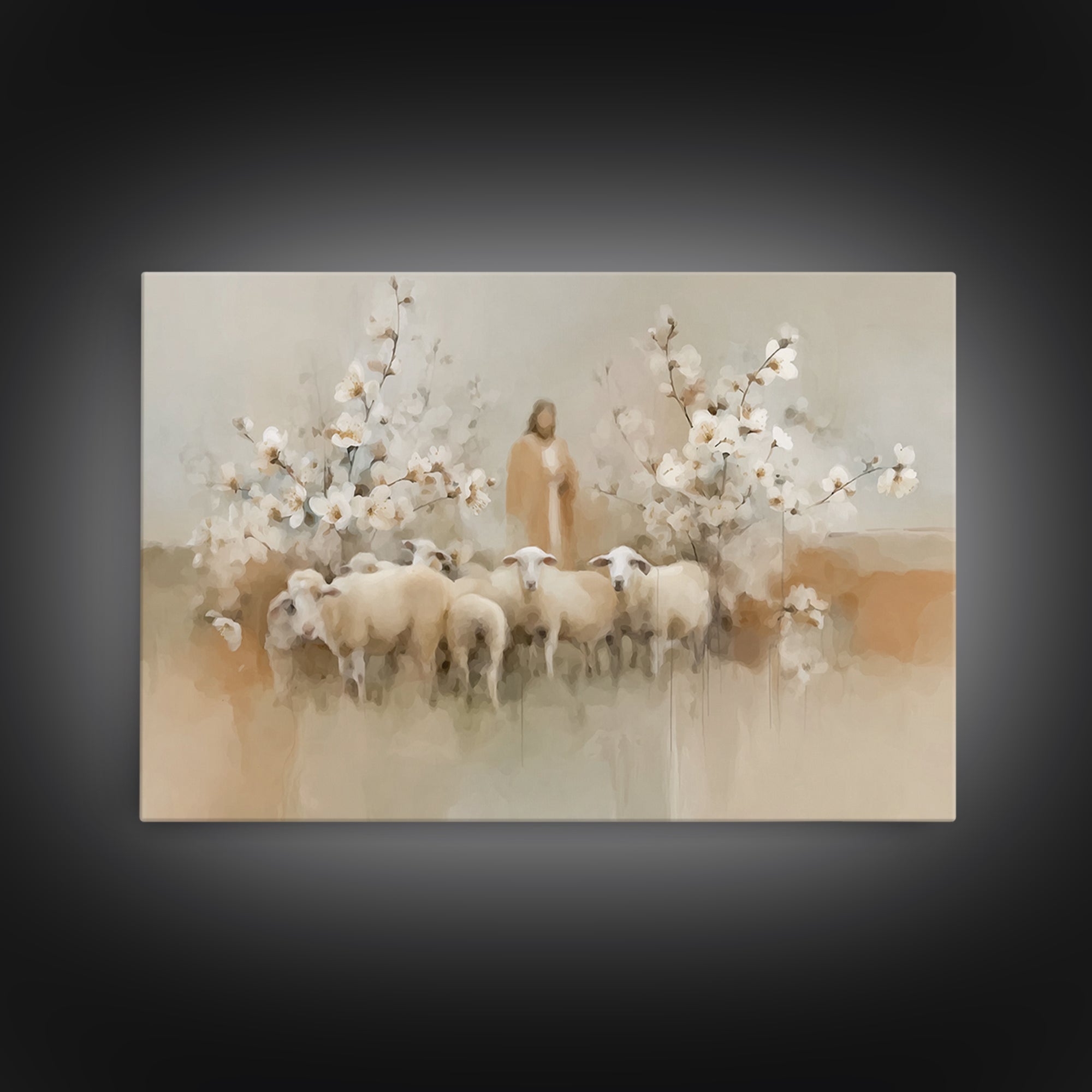 Flock Of Morning Grace, Framed Canvas Print, Christian Art Canvas, Christian Wall Art, Subtle Christian Art, Jesus Painting, Christian Gift
