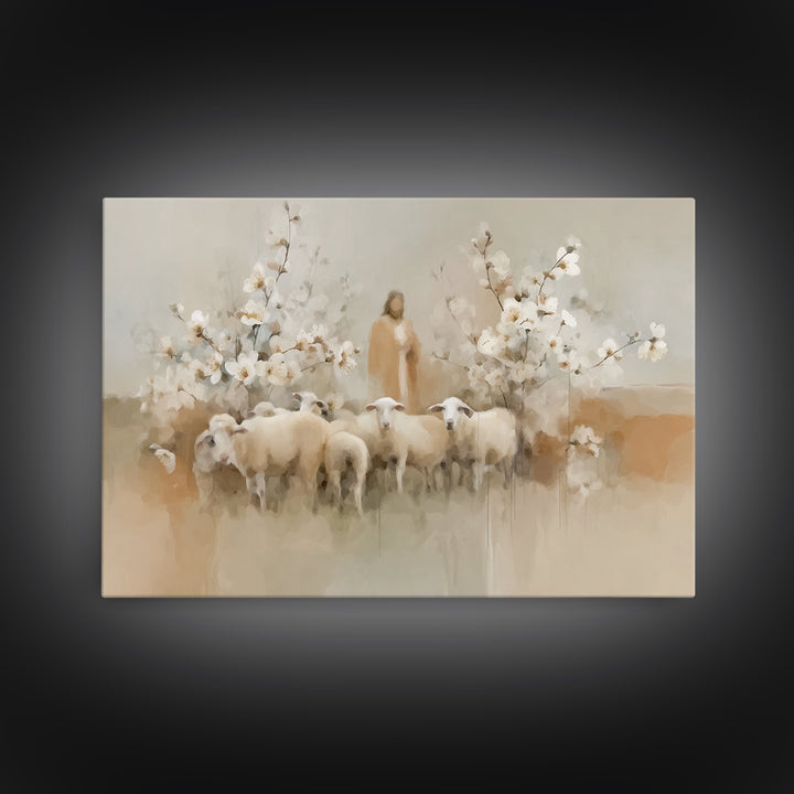 Flock Of Morning Grace, Framed Canvas Print, Christian Art Canvas, Christian Wall Art, Subtle Christian Art, Jesus Painting, Christian Gift