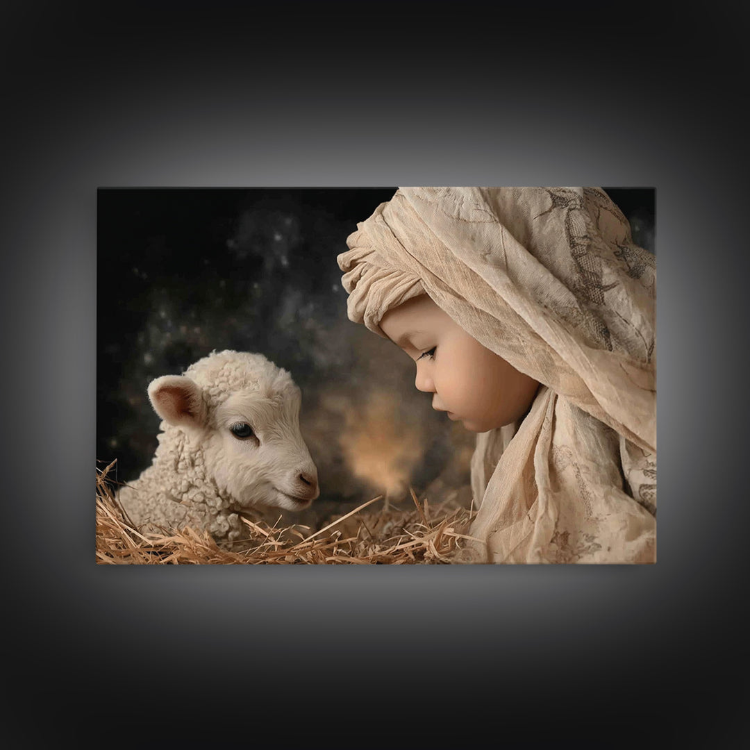 Manger Serenity | Framed Canvas Print | Christian Wall Art | Christian Art Canvas | Christmas Art Work | Jesus Painting | Christian Christm