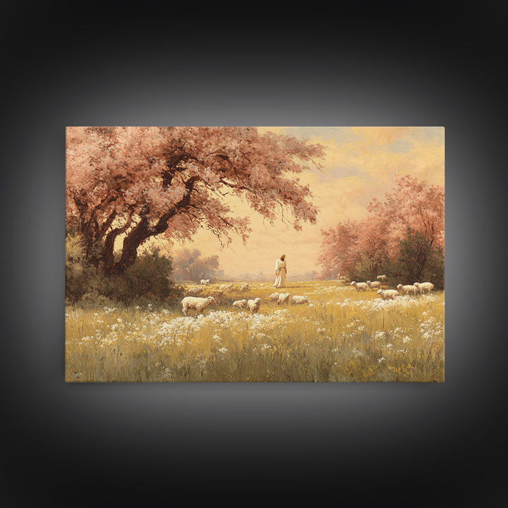 Golden Pasture Walk – Framed Canvas Print – Christian Wall Art – Christian Art Canvas – Christian Painting – Modern Christian Art – Christi