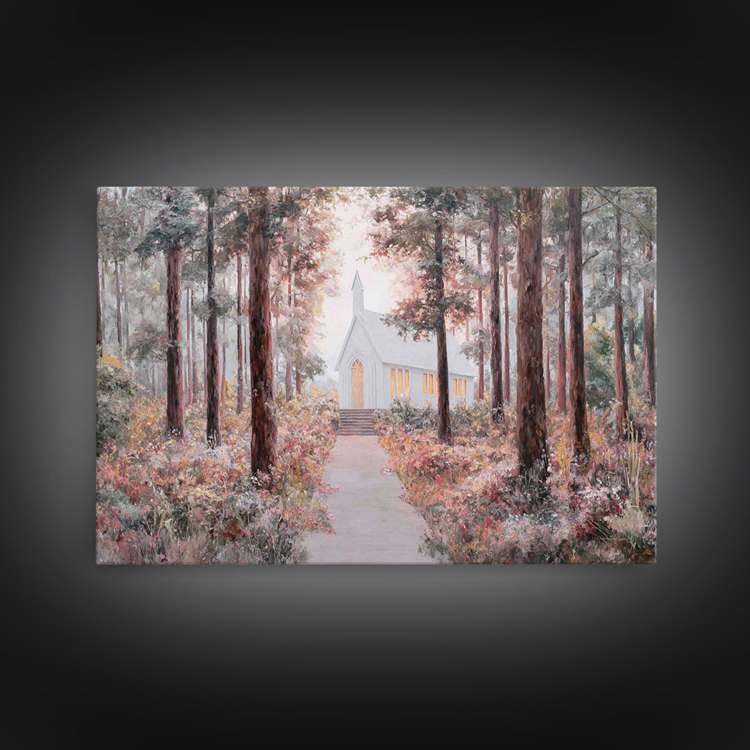 The Woodland Chapel – Framed Canvas Print – Christian Wall Art – Christian Art Canvas – Christian Painting – Christmas Art – Christian Deco
