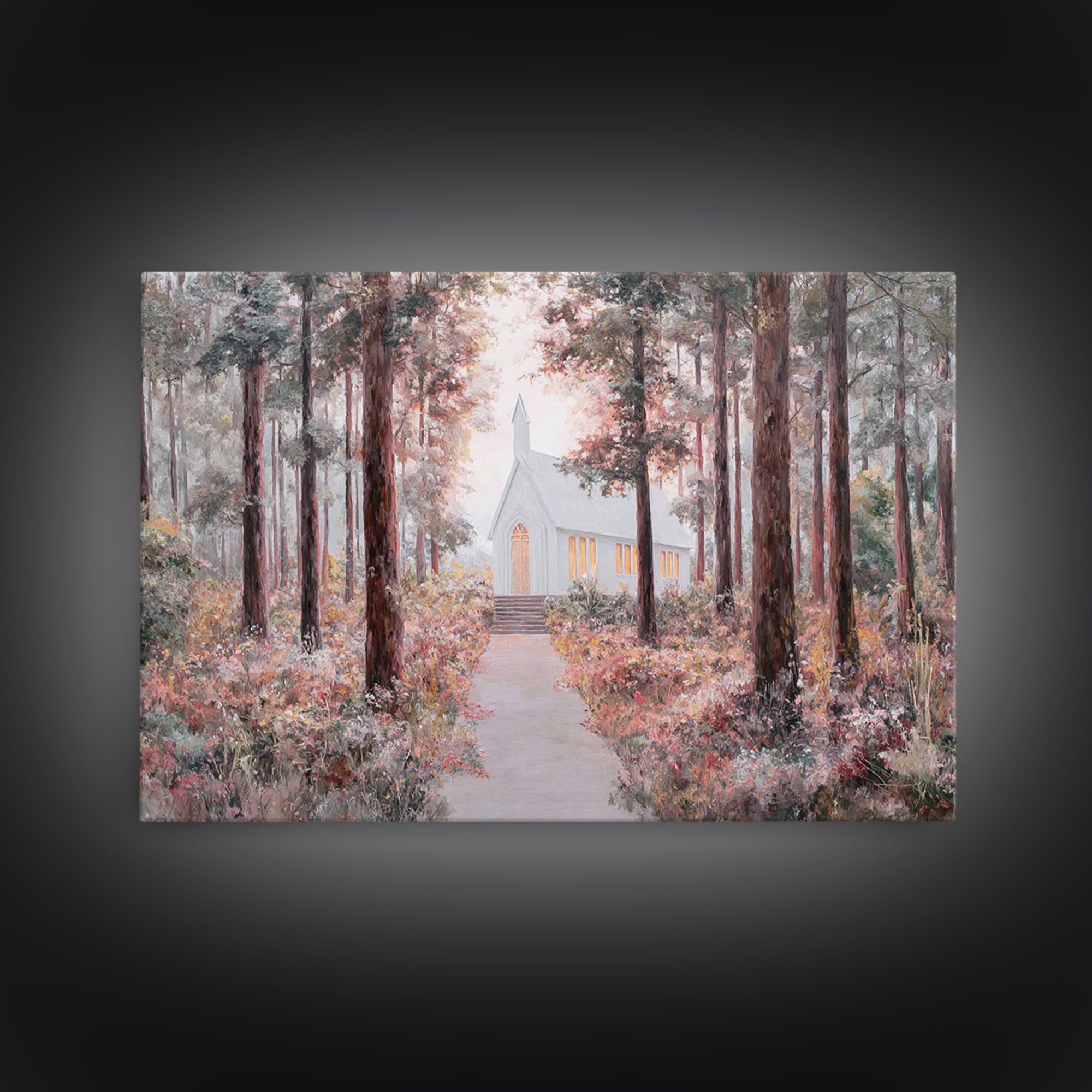 The Woodland Chapel – Framed Canvas Print – Christian Wall Art – Christian Art Canvas – Christian Painting – Christmas Art – Christian Deco