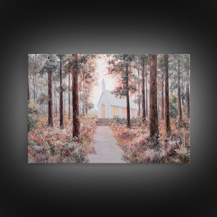 The Woodland Chapel – Framed Canvas Print – Christian Wall Art – Christian Art Canvas – Christian Painting – Christmas Art – Christian Deco