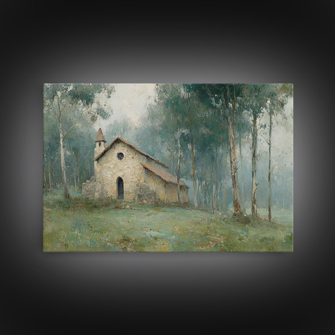 Old Stone Haven, Framed Canvas Print, Christian Art Print, Vintage Christian Art, Christian Wall Art, Christian Painting, Christmas Art, Ch