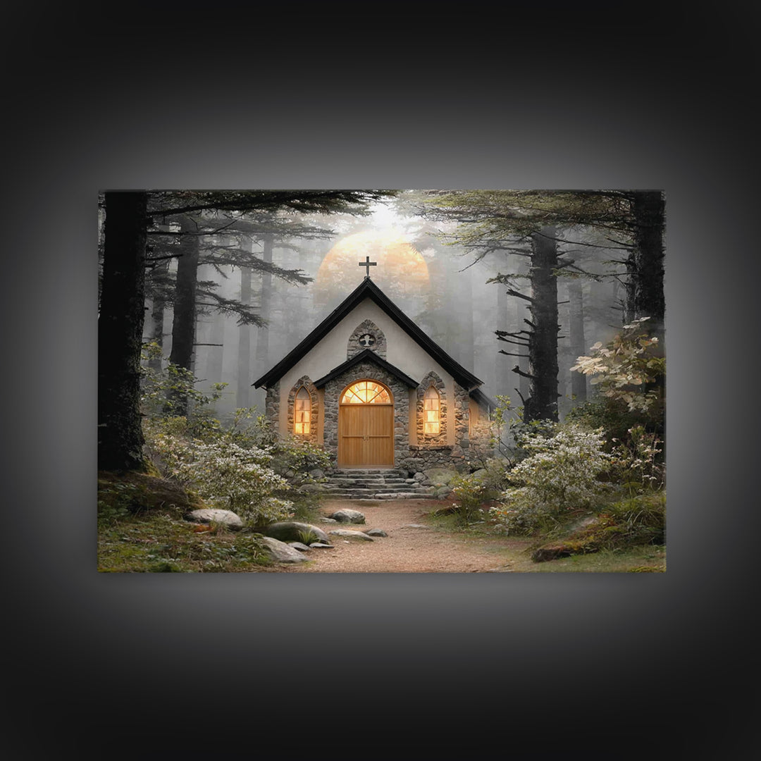Forest Light Refuge | Framed Canvas Print | Christian Wall Art | Christian Art Work | Moody Christian Art | Christmas Wall Art | Christian