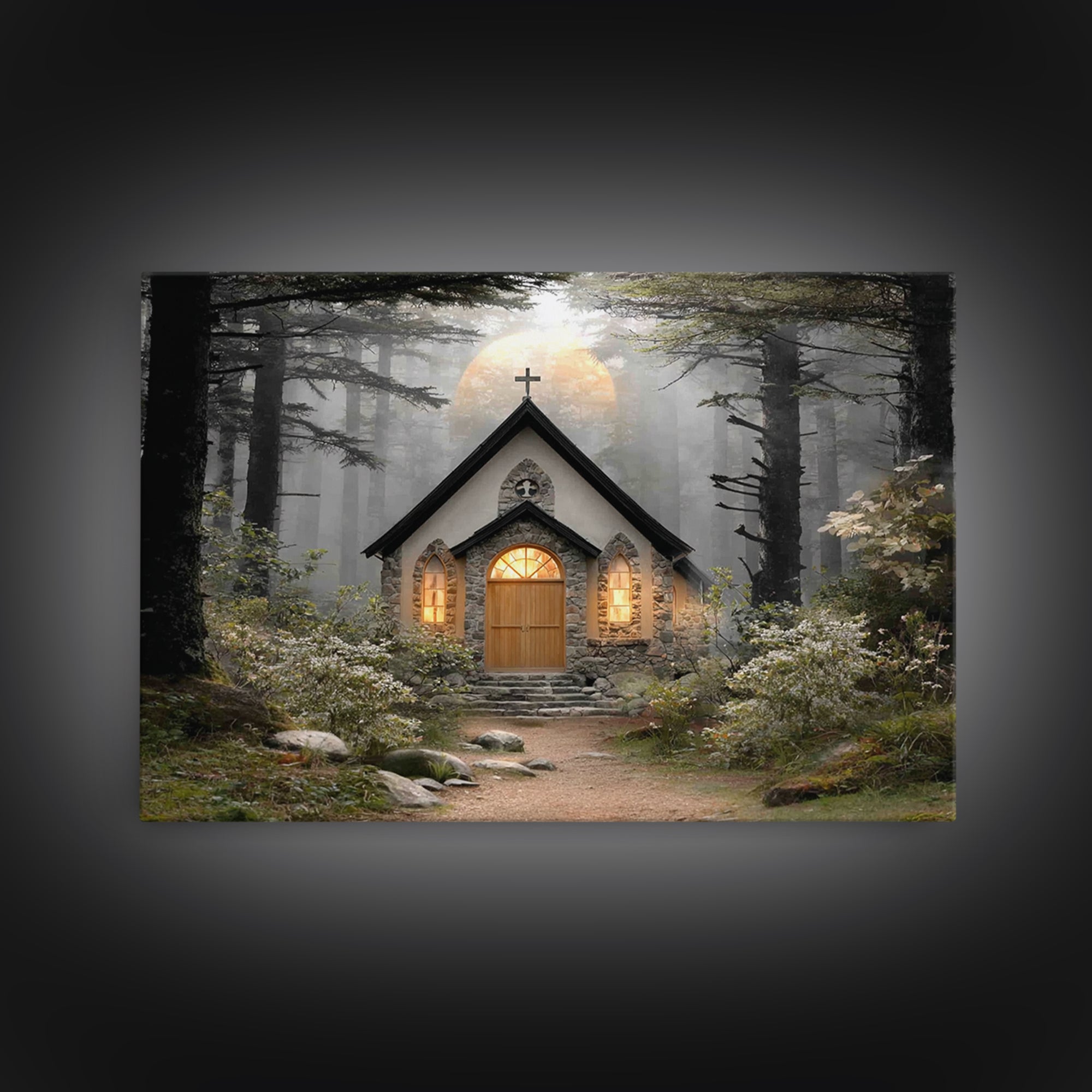 Forest Light Refuge | Framed Canvas Print | Christian Wall Art | Christian Art Work | Moody Christian Art | Christmas Wall Art | Christian