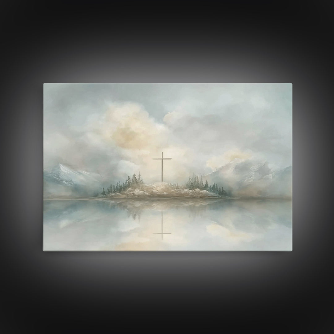 Misty Faith Chapel | Framed Canvas Print | Christian Wall Art | Subtle Christian Art | Vintage Christian Art | Christmas Art Prints | Chris
