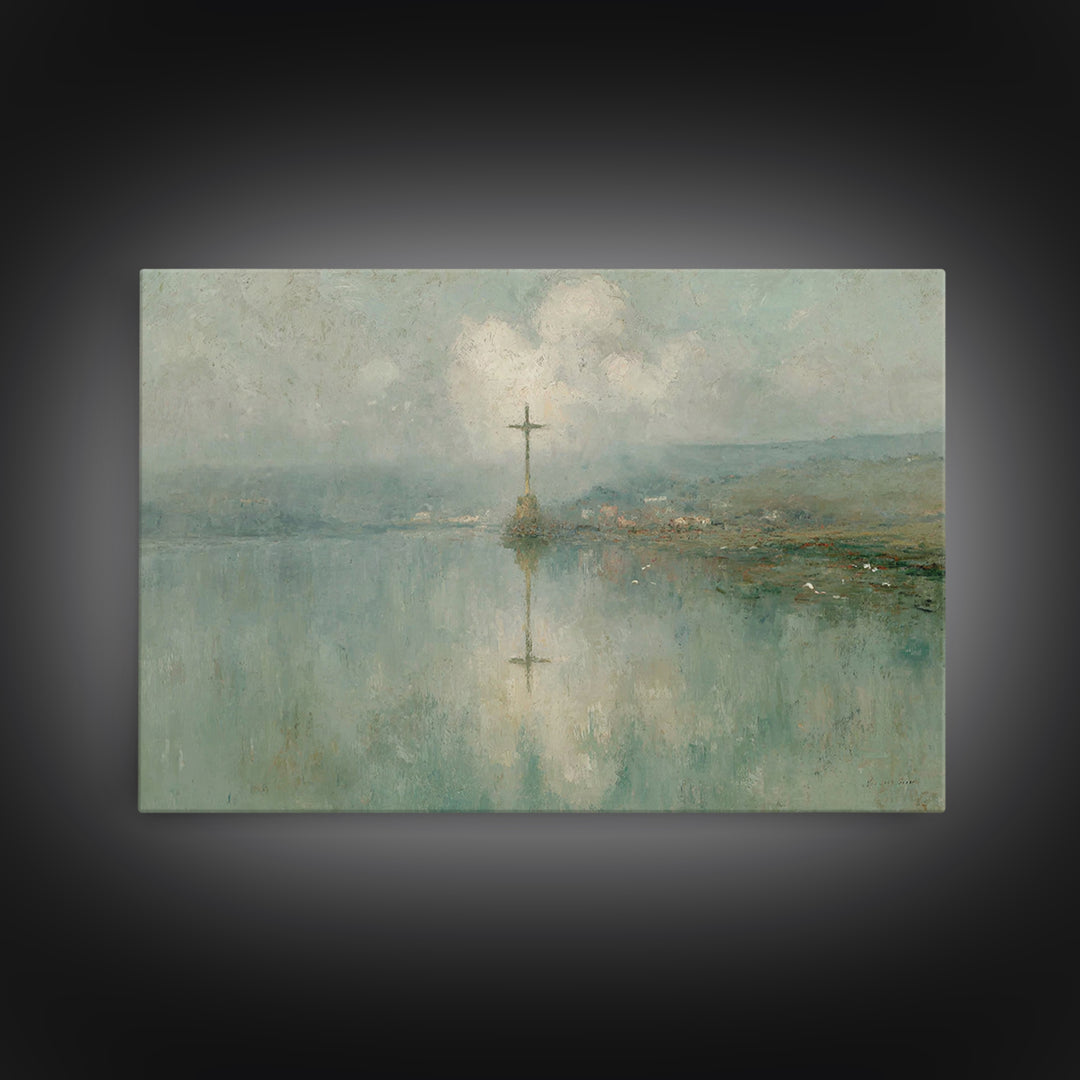 Cross Of Still Waters – Framed Canvas Print – Christian Wall Art – Christian Art Canvas – Subtle Christian Art – Christian Painting – Chris