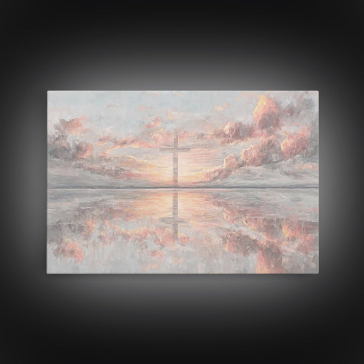 Heaven’s Dawn Cross, Framed Canvas Print, Christian Art Canvas, Christian Wall Art, Modern Christian Art, Christian Christmas Art, Christia