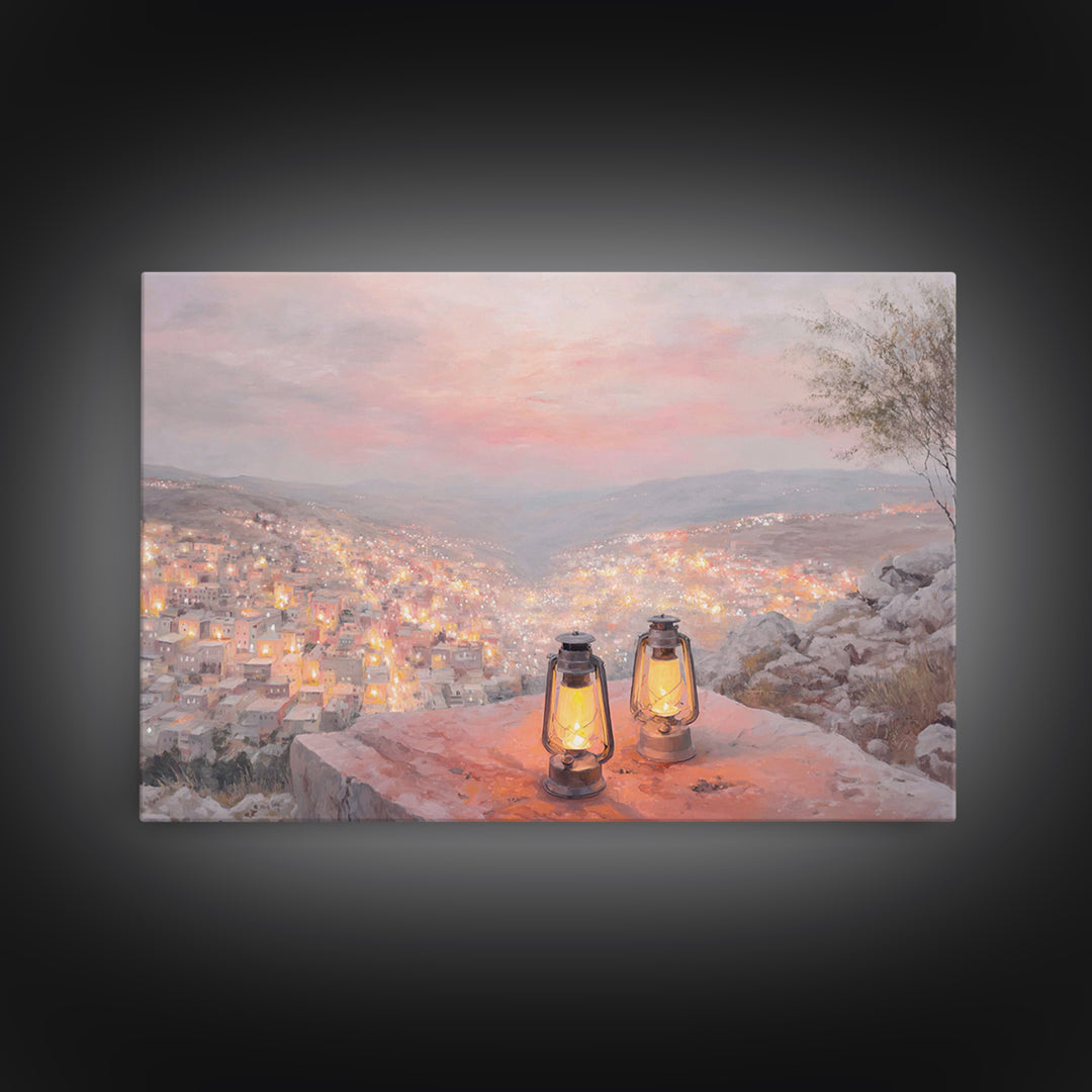 Hillside Glow – Framed Canvas Print – Christian Wall Art – Christmas Art – Christian Art Canvas – Christian Gift – Modern Christian Paintin