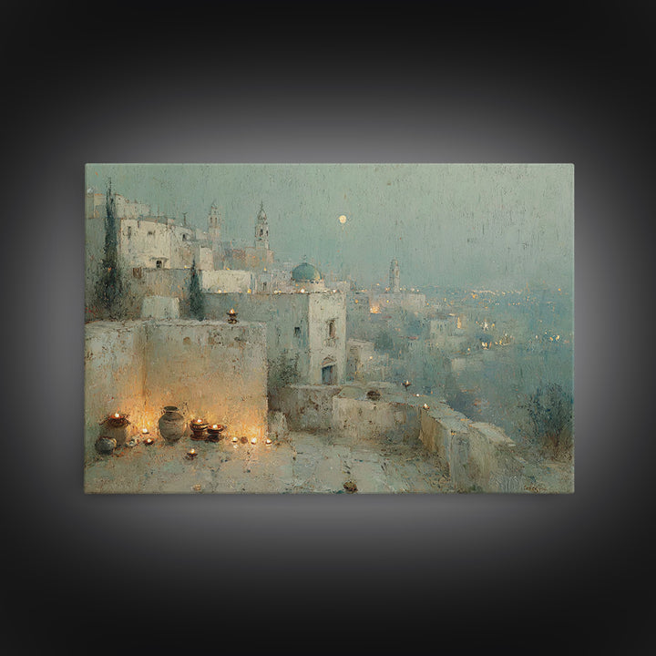 Moonlit Bethlehem, Framed Canvas Print, Christian Wall Art, Christian Art Painting, Christmas Art Work, Christian Christmas Decor, Christia