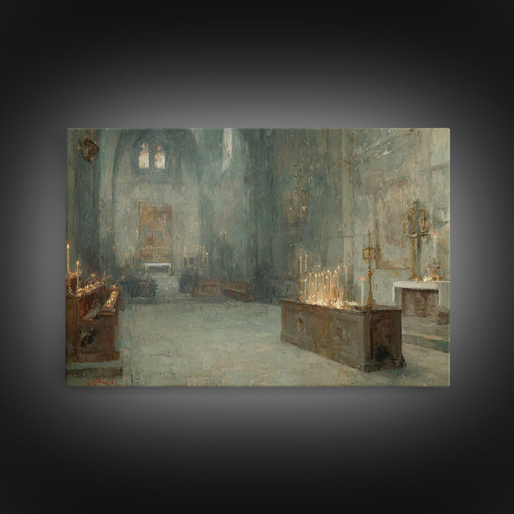 Sanctuary Of Candles, Framed Canvas Print, Christian Wall Art, Christian Art Canvas, Vintage Christian Art, Moody Christian Art, Christian