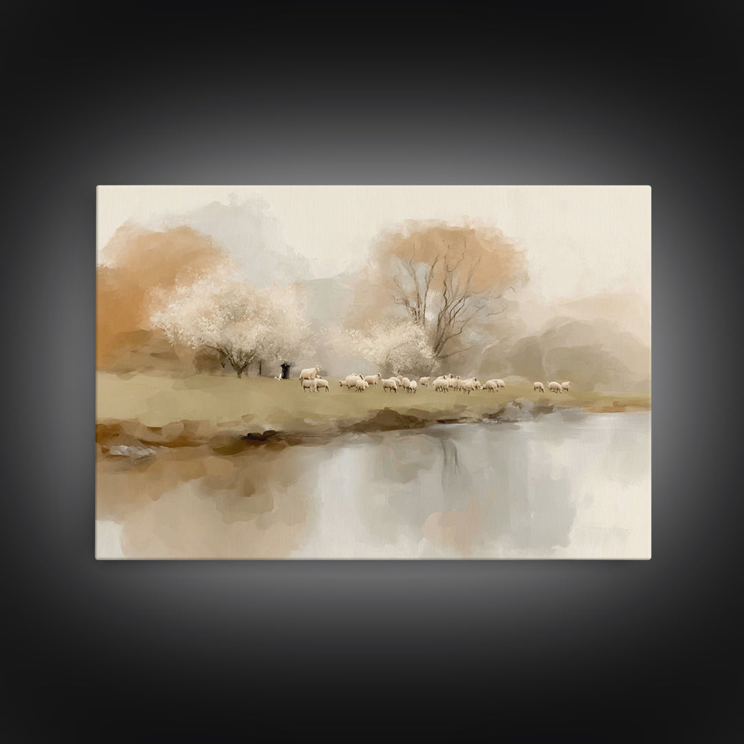 Shepherds In Bloom | Framed Canvas Print | Christian Wall Art | Christian Art Canvas | Pastoral Scenery | Christian Art Prints | Christian